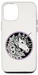 iPhone 12/12 Pro Unicorn in Black White Purple Hibiscus Roses Champion Wreath Case