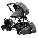 Magic ZC 3 in 1 Pushchair Pram Travel System, Baby Stroller 3 in 1 with Reversible Two Pushing Modes, Newborn Infant Buggy Aluminum Frame, Toddler Carriage One-Click Folding (739 Deep Gray)