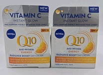 2 X NIVEA Q10 Energy Healthy Glow Face Day Cream 50ml Day Cream, Damaged Box. 