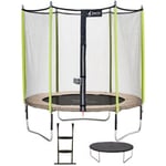 Trampoline de jardin 244 cm + filet de sécurité + échelle + bâche de protection JUMPI Taupe/Vert 250