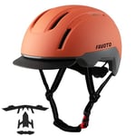 Favoto Casque de Vélo Urbain avec Visière - Technologie Double Inmould Casque de Scooter Léger pour Adultes Certifié CE L 57-61cm Réglable Orange Noir