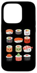 Coque pour iPhone 14 Pro Visages de sushis kawaii mignons type japonais de suchi amateur de nourriture