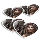 4x Heart Stickers - American Indian Hunter Girl #12569