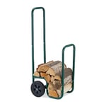 Relaxdays Range-bûches Mobile, 2 Roues, Jusqu’à 60 kg, pour bûches Standards, Support Bois de Chauffage, Acier, Vert