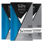 Sure Mens Men Maximum Protection Clean Scent Anti-Perspirant Cream 45ml, 3 Pack - One Size