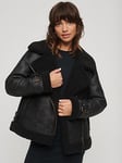 Superdry Faux Shearling Aviator Jacket - Black, Black, Size 14, Women