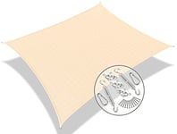 VOUNOT Voile d'ombrage Rectangulaire HDPE avec Le Kit de Fixation Protection UV Toile Ombrage Résistant Aéré et Respirant Bloque 90% Rayons UV Kit de Montage Inclus 3x2.5m Ivorie