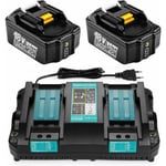 2 Pièces 5.5Ah 18V BL1850 Batterie + DC18RD Chargeur pour Makita 18V Batterie BL1860 BL1850B BL1840 BL1850 BL1830 BL1815