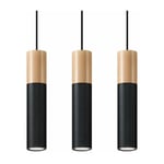 Suspension 3 Lampes Bois pour Ampoule GU10 - Noir Silumen