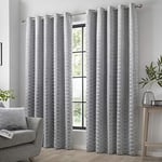 Curtina - Luxury Silver Curtains W66 x L54 (168 x 137cm) - Silver Geometric Curtains - Eyelet Curtains in Silver - Jacquard Curtains & Drapes for Bedroom/Living Room - Silver Leaf/Leaves Curtains