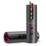 YAPOY Cordless Automatic Hair Curler Rechargeable Auto Curlers with 5 Temps & Timers, Heat Insulation Chamber, LCD Screen, Auto Shut-Off, Suitable for Short & Long Hair Styling - Grey&Magenta