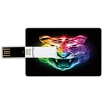64G USB Flash Drives Credit Card Shape Tiger Memory Stick Bank Card Style Multicolored Abstract Rendition Large Feline Blazing Spectrum of Fire Rainbow Color,Multicolor Waterproof Pen Thumb Lovely Jum