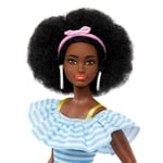 Barbie Doll with Roller Skates, Trendy Clothes with Storytelling Accessories and Pet Puppy, Natural Afro Hairstyle, HPL77