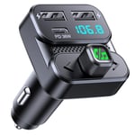 Mohard Bluetooth Car Adapter, Car Bluetooth 5.3 FM Transmitter with PD 36W+Dual USB Fast Car Charger, Wireless Car Radio FM Transmitter, Hands-Free Calls & Voice Assistant, HiFi Sound, Rebound Knob