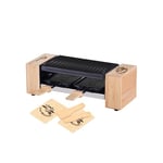 LITTLE BALANCE 8618 Raclette 2 Meuuh…!, Appareil à raclette 1/2 personnes, Grill amovible, 2 spatules + 2 planchettes, Sans PFAS, Antiadhésif, 320 W, Bois, Bambou