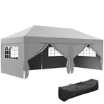 Outsunny Tonnelle de Jardin Exterieur tonnelle Pliante 3 x 6 m Pop-up avec 6 parois latérales, Trous de Drainage, Sac de Transport Inclus, Barnum Pliant pour Camping Festival Mariage, Gris