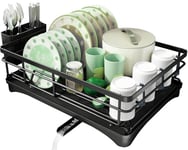 edihome, Egouttoir Vaisselle, Egoutoire Vaisselle Cuisine, sur Evier, Noir, INOX, Égouttoir Couvert, Dish Rack, Drying Rack, Buse Rotative 360° (1 Niveau)