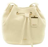 DKNY Bucket Bag Shoulder Cream Sand Dollar Medium Drawstring Grained Leather