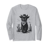 Black Cat in Cowboy Boots Long Sleeve T-Shirt