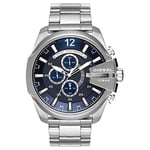 Diesel Chief Series Montre pour Homme, Mouvement Chronographe avec Bracelet en Silicone, Acier Inoxydable ou Cuir, Bleu Foncé et Ton Argenté, 51mm