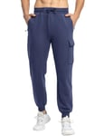 Rdruko Mens Fleece Lined Cargo Joggers Elasticated Waist Tracksuit Bottoms Winter Casual Running Gym Training Trousers with Zip Pockets Jean Blue XL