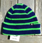 Genuine PAUL SMITH Navy Neon Wool Striped BEANIE Hat MENS Tag MADE IN SCOTLAND