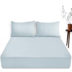 Extra Deep Fitted Single Bed Sheet- Polycotton Plain Dyed Hotel Quality Bedding- 16"/40 cm Fitted Sheet- Sky Blue