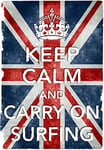 KC3 Vintage Style Union Jack Keep Calm And Carry On Surfing Funny Art Poster Print - A3 (432 x 305mm) 16.5" x 11.7"