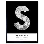 Shenzhen China City Map Modern Typography Stylish Letter Framed Word Wall Art Print Poster for Home Décor