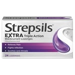 Strepsils Extra Triple Action, Sore Throat Lozenges, Blackcurrant, 24 Total, Soothes Sore Throat, Pain Relief, Numbs Pain, Relieves Germs, Fast Acting, Up To 2 Hours Relief, Sore Throat, Medication