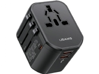 USAMS Adapter 2xUSB+1xUSB-C T59 20W 4w1 US/AU/EU/UK svart/svart CC179TC01 (US-CC179) Univesal Reseladdare