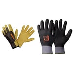 Rostaing Mixte Séquoia Gants jardin cuir, Beige/marron, Taille 9 (Lot de 1) EU & Mixte Maxipro Gants tous travaux, Noir, Taille 9 (1 Unité) EU