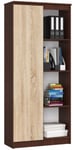 Bibliothèque de bureau AKORD R80 Wengé 80 cm 1 porte façade Chêne Sonoma 8 étagères 80x35x180 cm