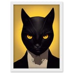 Le Chat Noir Black Cat Tuxedo Yellow Portrait Artwork Framed Wall Art Print A4