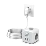 TESSAN Multiprise avec 3 USB A, Multiprise Cube 3 Prises, Rallonge Multiprise 5M, Multiprise avec Interrupteur, Prise Multiple Murale, Multiprise avec USB de Taille compacte, Blanc Multiprise Bureau