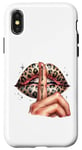 Coque pour iPhone X/XS Rouge à lèvres sexy pour femme Motif léopard scintillant Keep Mute Funny