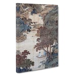 Big Box Art Fishing Under Gum Trees by Qiu Ying Painting Canvas Wall Art Framed Picture Print, 30 x 20 Inch (76 x 50 cm), Grey, Brown, Grey, Black