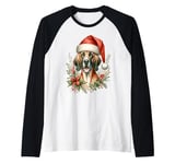 Christmas Hanoverian Scenthound Dog Watercolor Artwork Raglan Baseball Tee