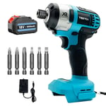 Sans fil brushless impact Rig Driver, Pilote d'impact, tournevis électrique avec lampe de travail LED, pilote peigne inversé,Compatible avec les batteries Makita , batterie 1x 5.5mah et chargeur,