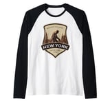 New York with a Bigfoot, or a Sasquatch Raglan Baseball Tee