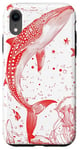 iPhone XR Red Outline Drawing of Whale Shark and Starfish Case