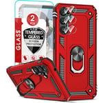 LeYi Rugged Case for Samsung Galaxy A34 with 2 Tempered Glass Screen Protector & 2 Camera Lens Protector, Shockproof Military Grade Protective Phone Cover with Ring Stand Holder Red