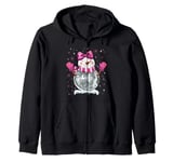 Cute Snowman Disco Ball Christmas Coquette Bow Women Girls Zip Hoodie