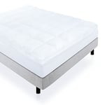 LUCID Housse de Matelas matelassée en Percale de Coton Douce et Respirante, Rembourrage Alternatif au Duvet, 7,6 cm, hypoallergénique, Lavable en Machine, lit Double, Blanc