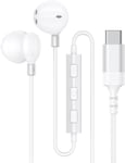 Écouteurs Filaire USB-C pour TéLéPhones Apple, Grand Casque USB C StéRéO Dynamique Haute FidéLité, Casque Riche en Basses avec Microphone Et ContrôLe du Volume, Adapté pour Samsung, Mp3, Etc¿ Blanc