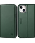 Shieldon Etui pour iPhone 13, Coque Portefeuille Housse Cuir Véritable Rangements Cartes Protection Optimale Anti-Choc TPU [RFID Blocage] Stand Compatible avec iPhone 13 (6,1 Pouces 2021) - Vert Nuit