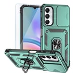 Teayoha for Samsung Galaxy A05s Phone Case, with Screen Protectors and Camera Cover, Military Grade Shockproof Cover with Magnetic Rotatable Ring Kickstand Protective Case for Samsung A05S,Dark Green