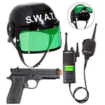 Widmann 28227 - Accessoires pour déguisement S.W.A.T. pour enfants, casque, pistolet et radio, noir, SEK, Carnaval, Fête à thème