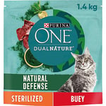 Purina ONE Dual Nature Aliments pour Chat stérilisés à la spiruline et au bœuf 6 Sacs de 1,4 kg