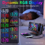 (Black) Rgb Colorful Gradient Digital Clock Projection Clock Mirror Alarm Cl